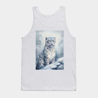 A Proud Snow Leopard Went Hunting, in the Snowy forest, Hight Mountains, Snow Falling, Winter Landscape, Wildlife White Panthera, Watercolor Realistic Illustration, Art, Portrait, Poster, Shirt, Christmas Holiday, Birthday gifts, Hunting lover Tank Top